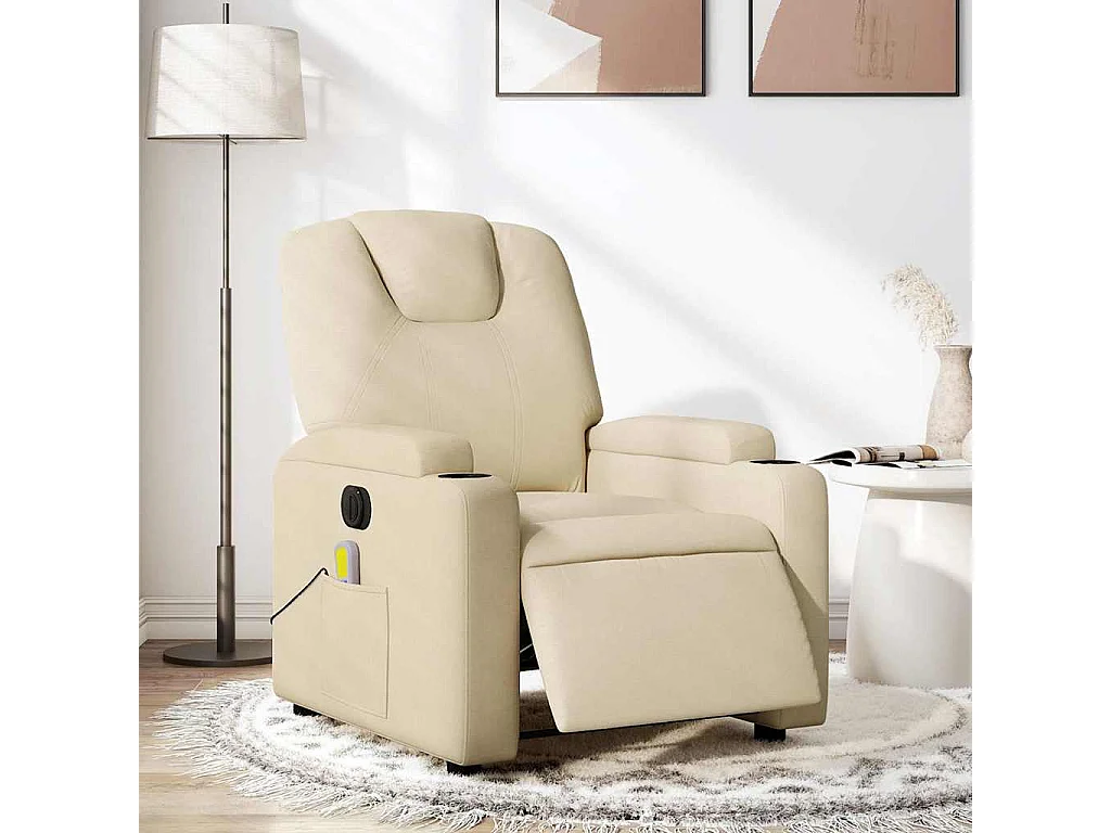 Fauteuil inclinable électrique-Chaise-Fauteuil de Massage crème tissu SHL4703