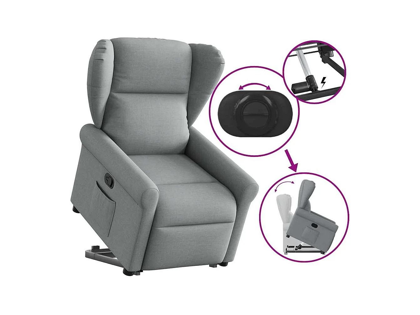 Sillón de relax | Silla | Sillón reclinable elevable de tela gris claro SHL5900