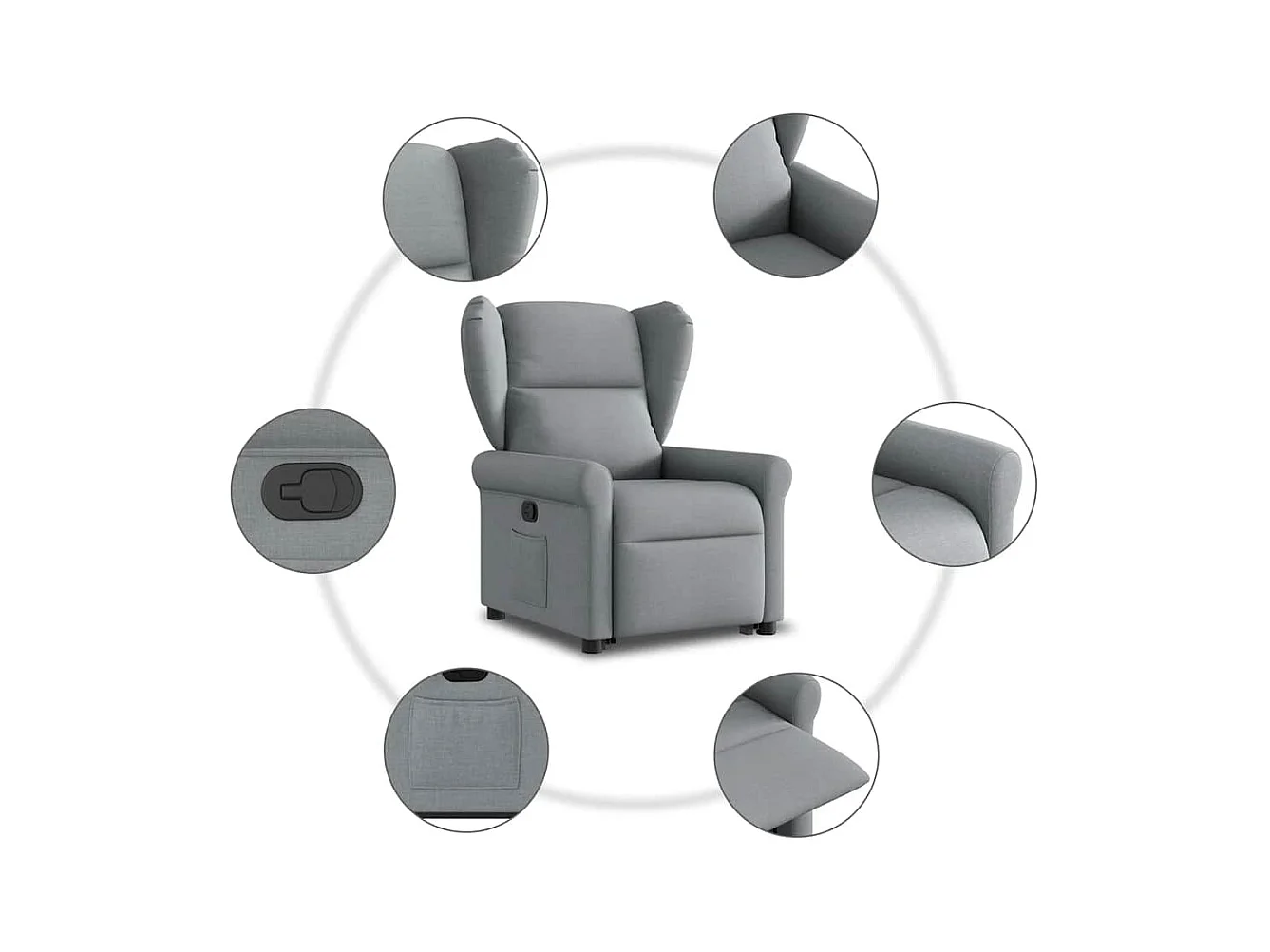 Sillón de relax | Silla | Sillón reclinable elevable de tela gris claro SHL5900