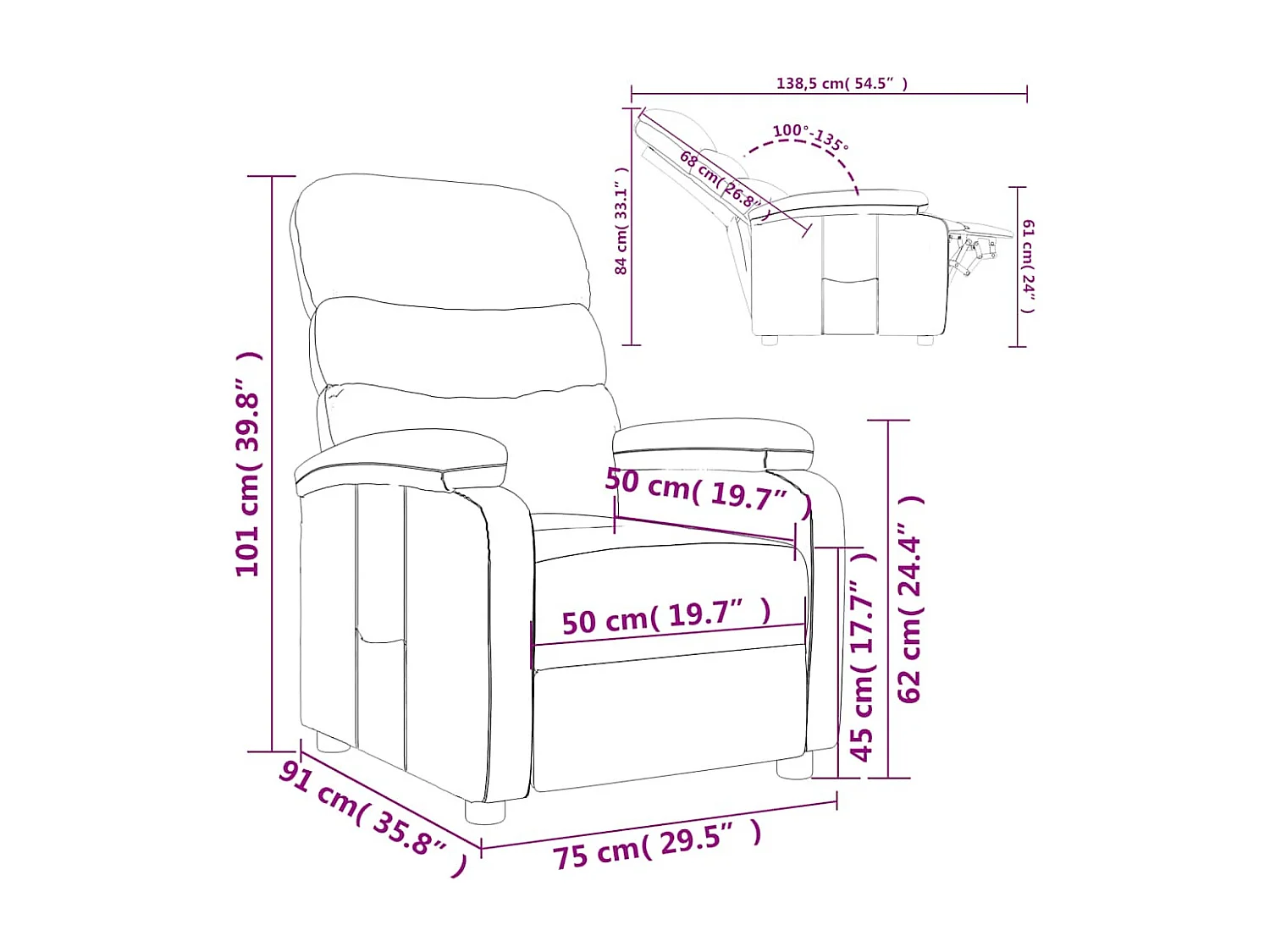 Sillón de relax | Sillón reclinable de cuero sintético negro SHL4004