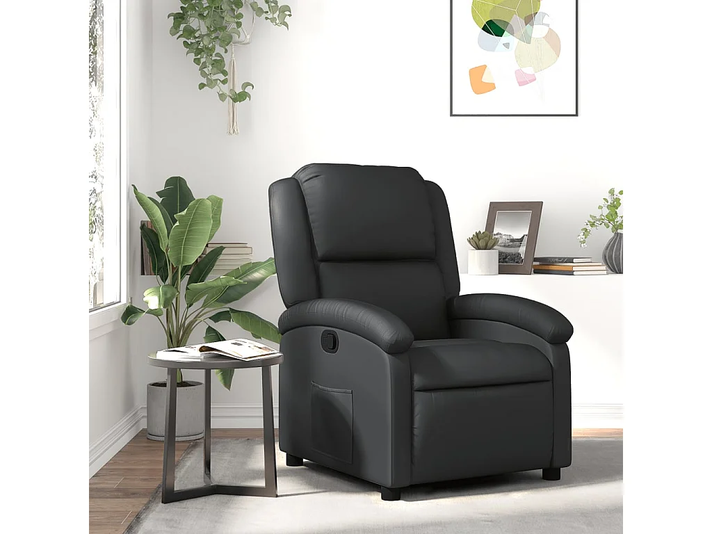 Fauteuil inclinable-Chaise de relax-Fauteuil salon noir cuir véritable SHL2647