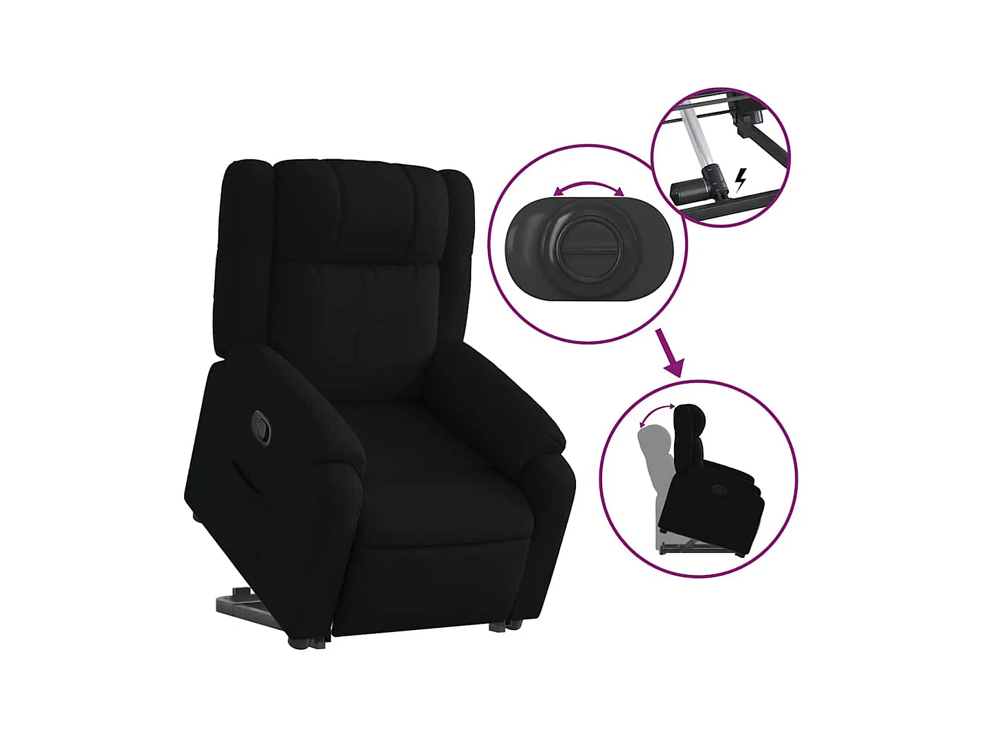 Sillón de relax | Silla | Sillón reclinable elevable tela negro SHL3706