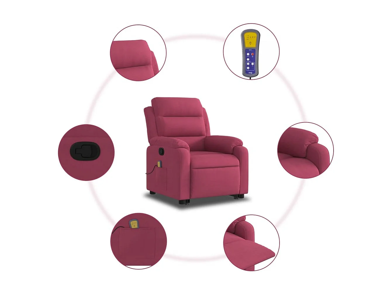 Fauteuil inclinable-Chaise de relax-Fauteuil de Massage Rouge bordeaux Velours SHL3451