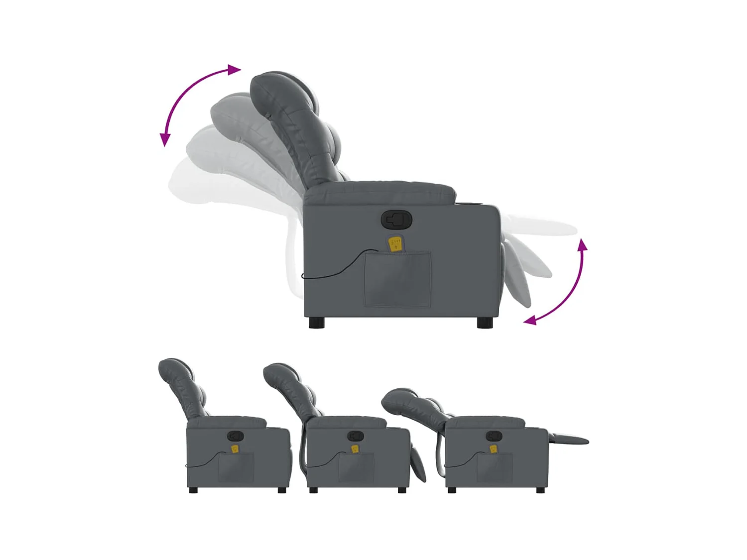 Fauteuil inclinable-Chaise de relax-Fauteuil de Massage gris similicuir SHL3456