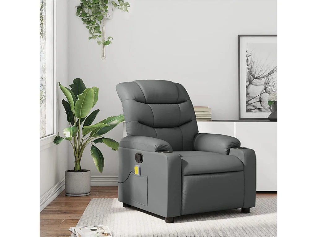Fauteuil inclinable-Chaise de relax-Fauteuil de Massage gris similicuir SHL3456