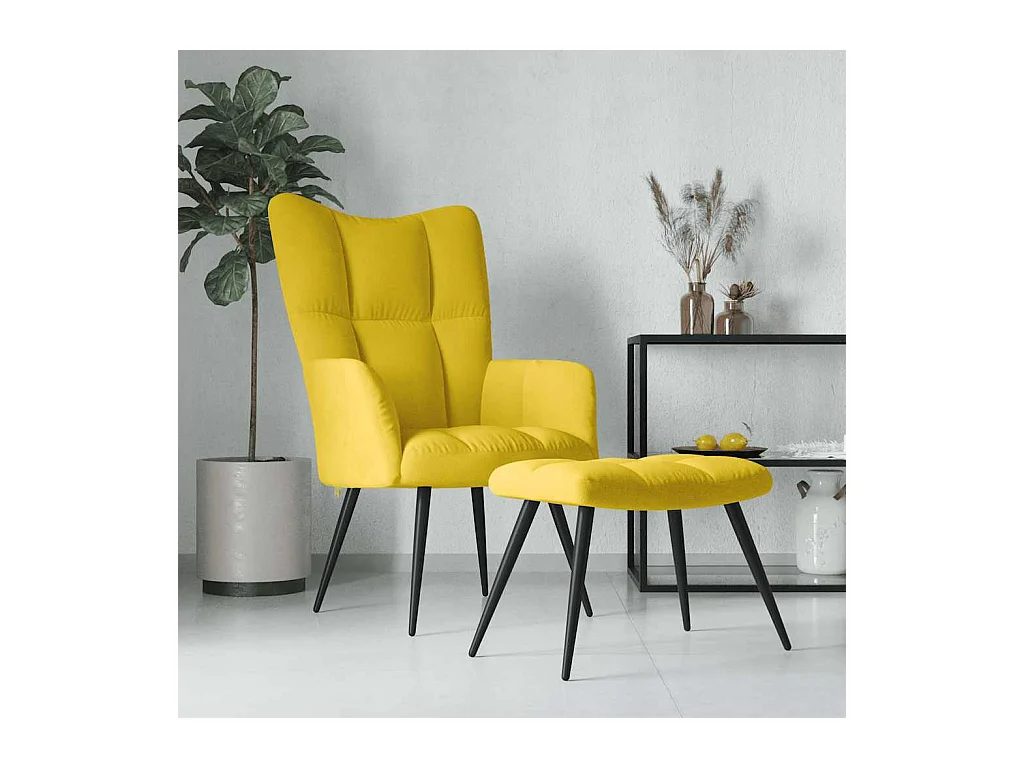 Sillón de relax | Sillón relajante con taburete de terciopelo amarillo mostaza SHL6508