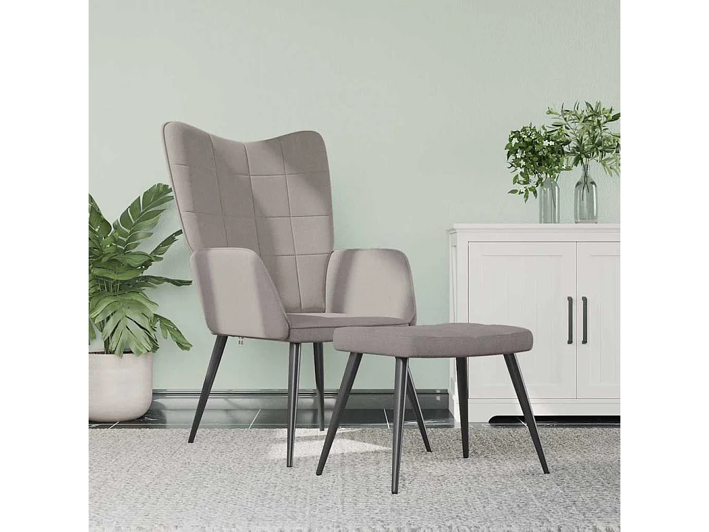 Relaxsessel mit Hocker | Lounge Sessel Taupe Stoff SHL9936