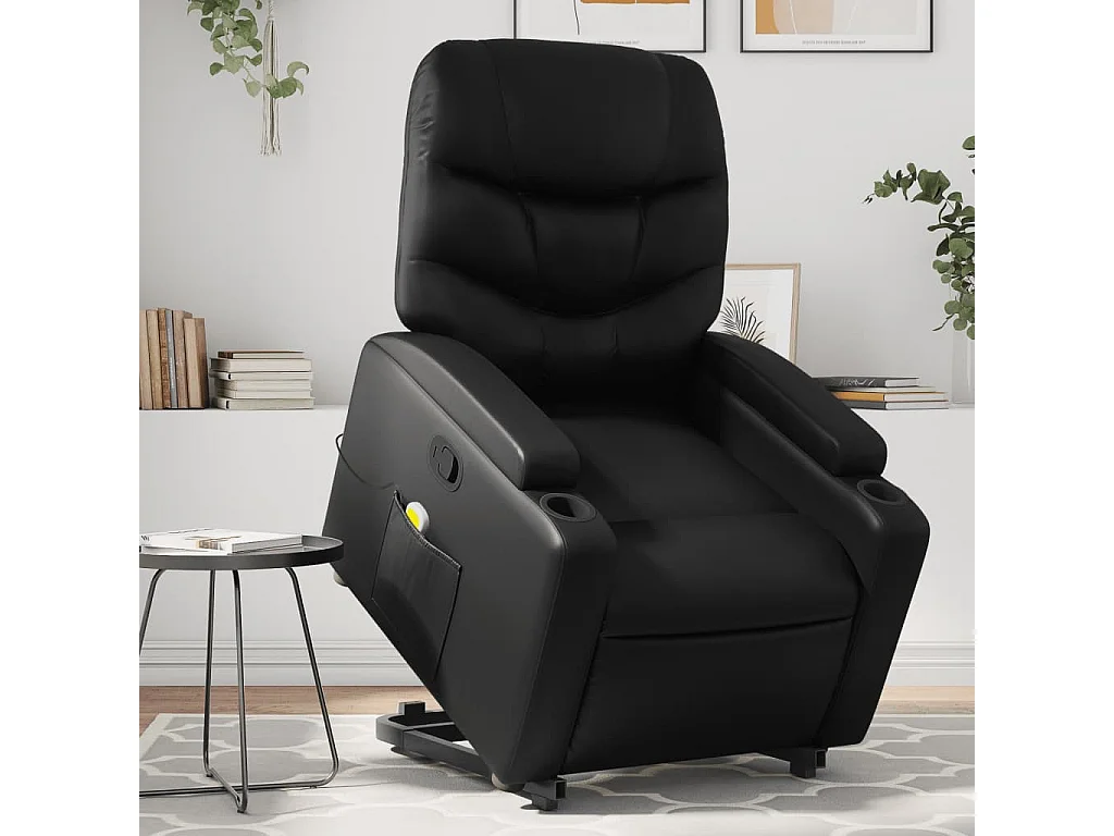 Massagesessel mit Aufstehhilfe | Relaxsessel Schwarz Kunstleder SHL88480