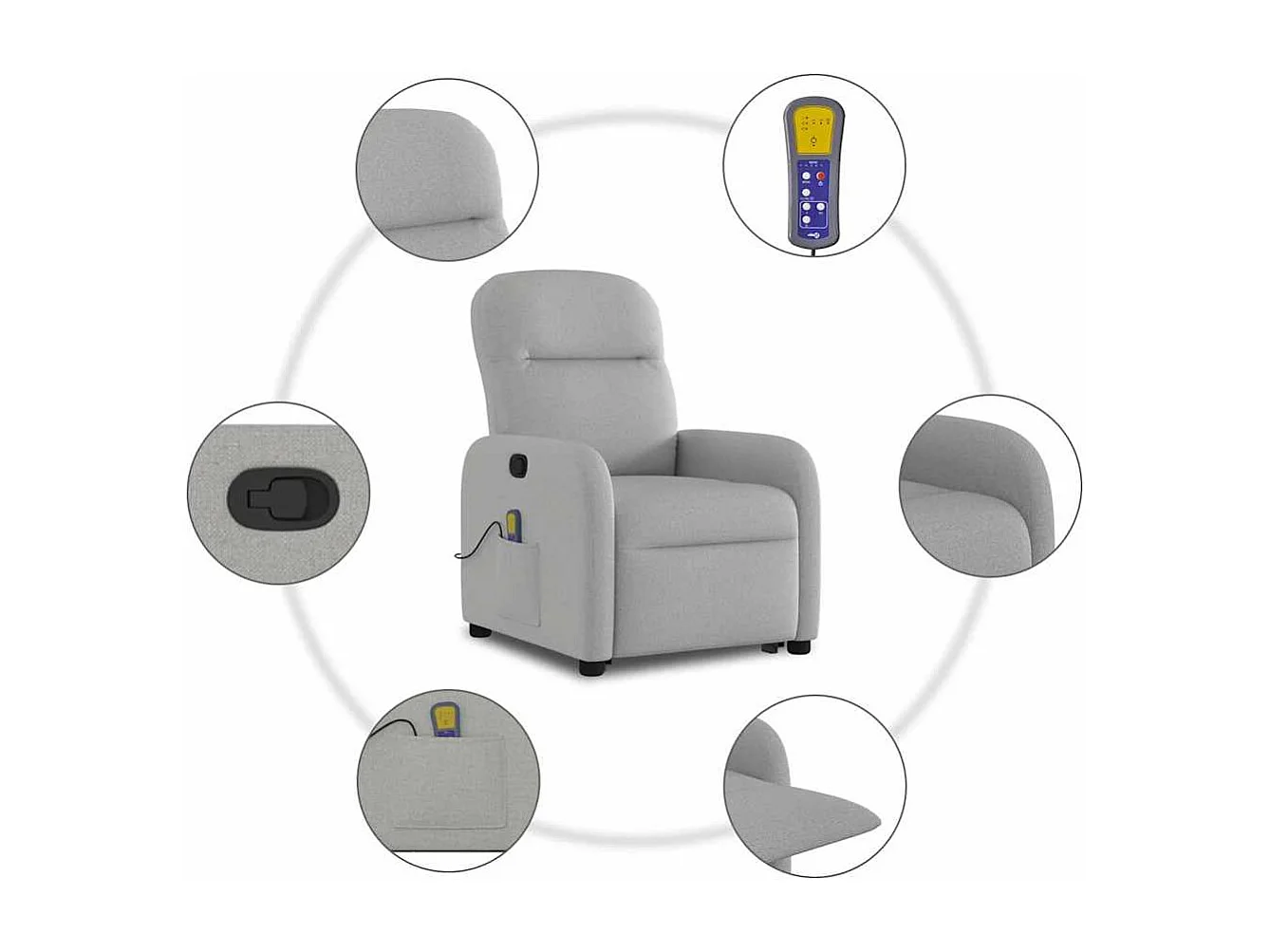 Massagesessel mit Aufstehhilfe | Relaxsessel Wolkengrau Stoff SHL196