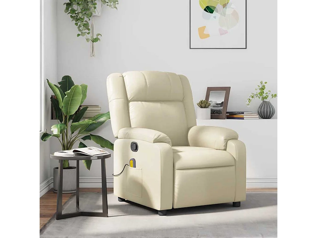 Fauteuil inclinable-Chaise-Fauteuil salon de massage Crème Similicuir SHL5467