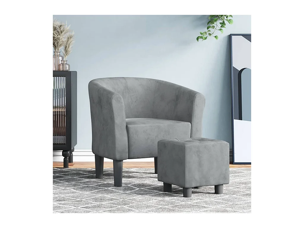 Sillón de salón | Silla de relax con taburete terciopelo gris oscuro SHL5696