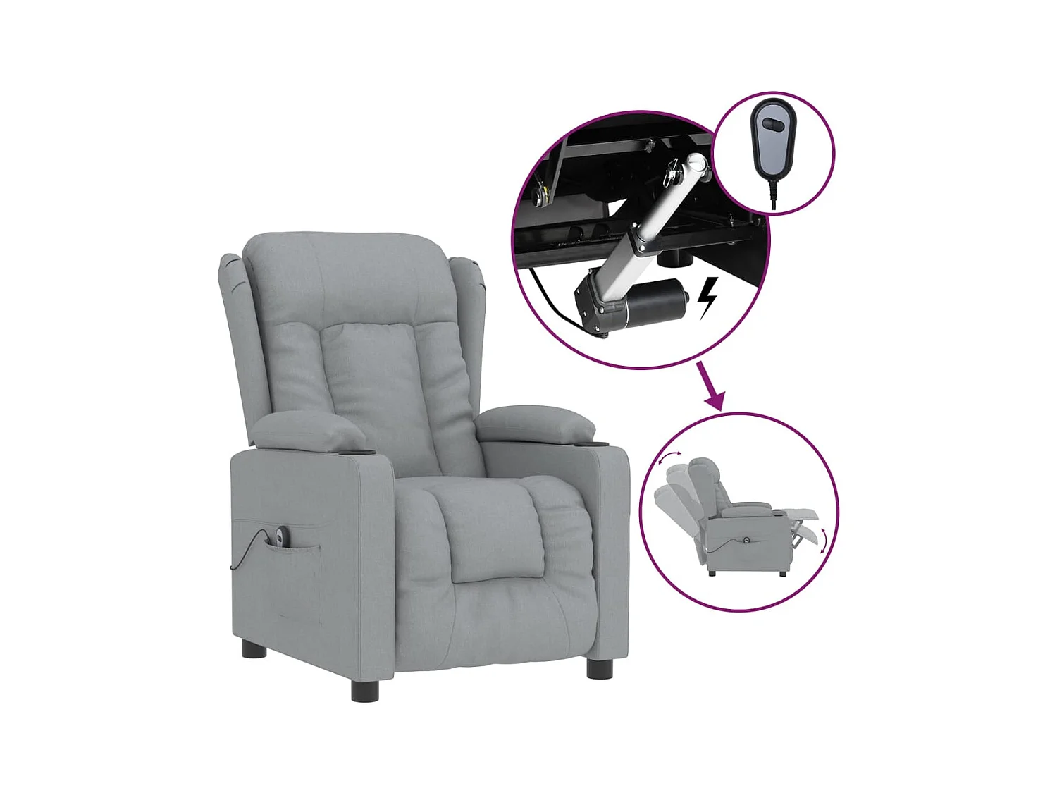 Fauteuil inclinable électrique-Chaise de relax-Fauteuil salon Gris clair Tissu SHL2967