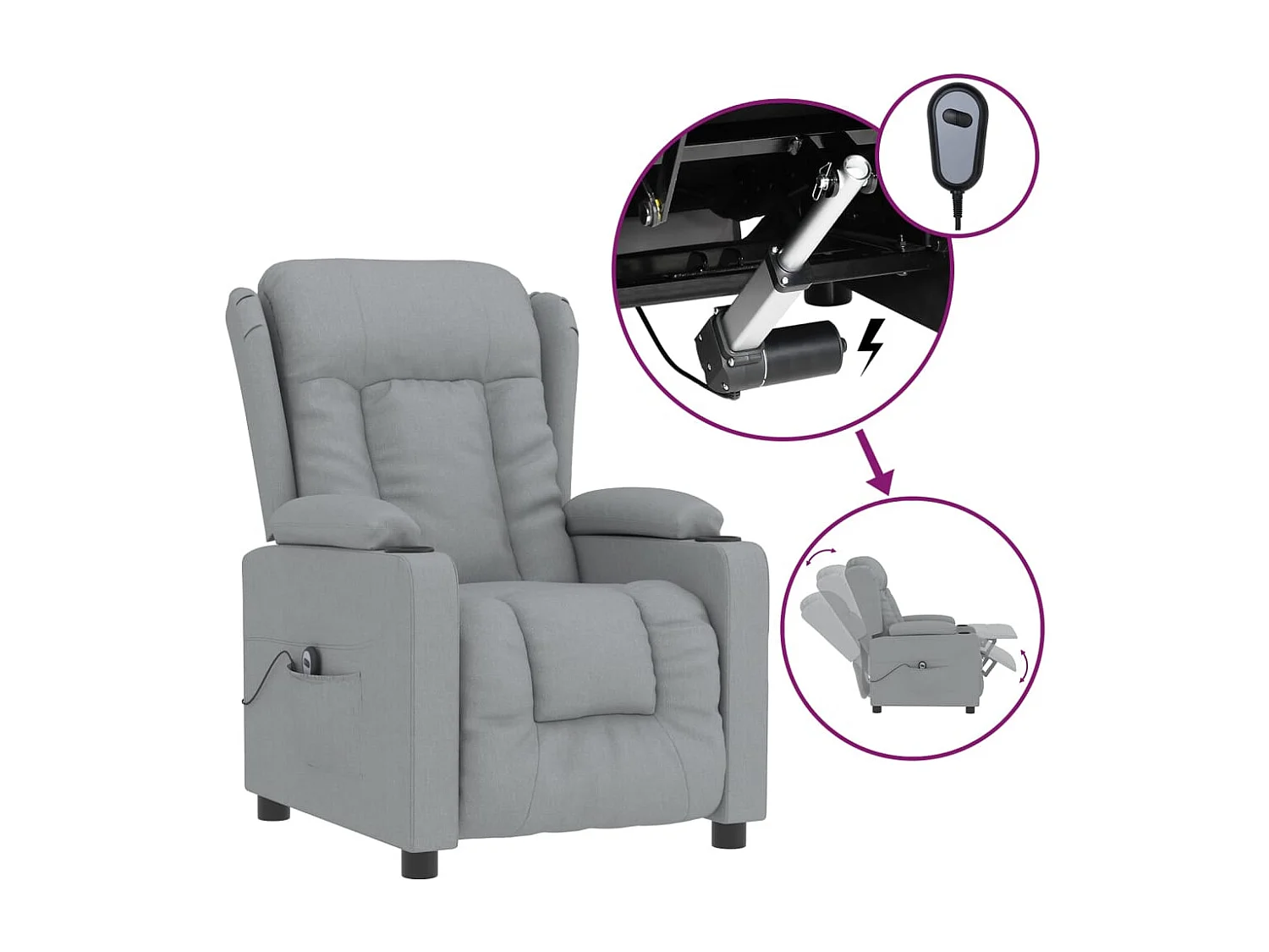 Relaxsessel Elektrisch | Lounge Sessel indoor Hellgrau Stoff SHL67110