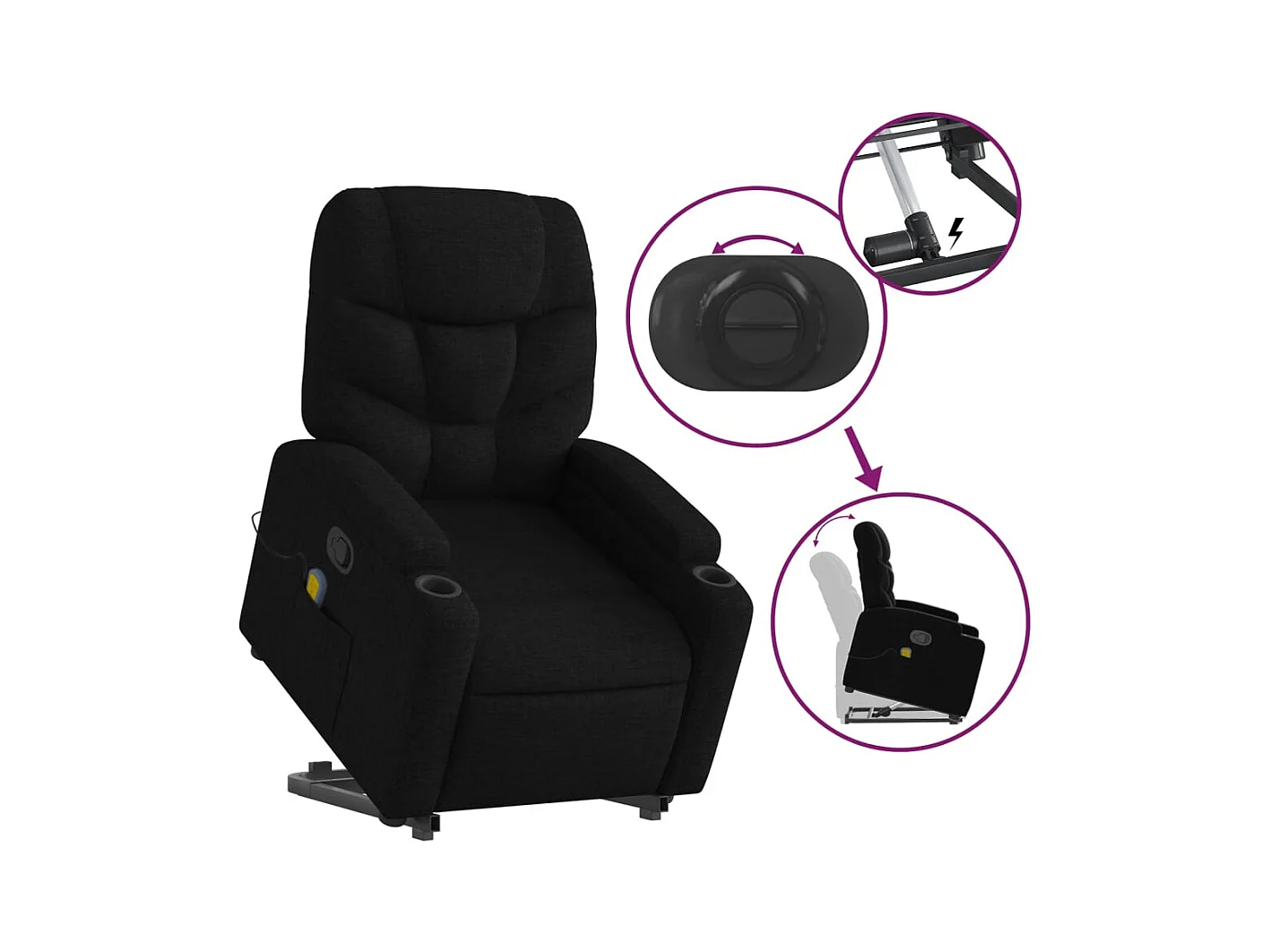 Sillón de relax | Sillón reclinable de masaje elevable tela negro SHL3302