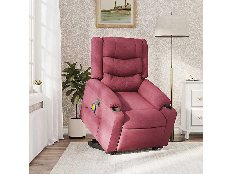 Sillón de relax | Sillón reclinable de masaje elevable tela rojo tinto SHL5866