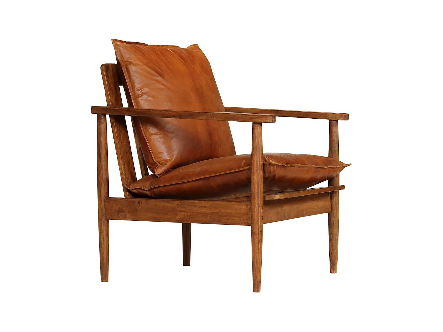 Fauteuil salon-Chaise d'appoint-Fauteuil Marron Cuir véritable avec bois d'acacia SHL4767
