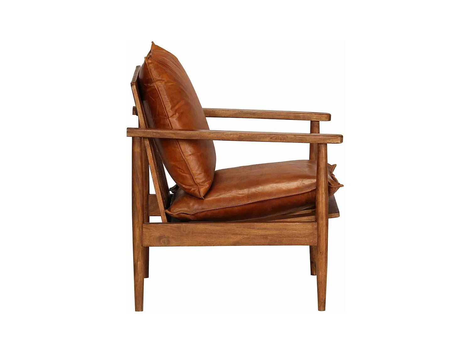 Fauteuil salon-Chaise d'appoint-Fauteuil Marron Cuir véritable avec bois d'acacia SHL4767