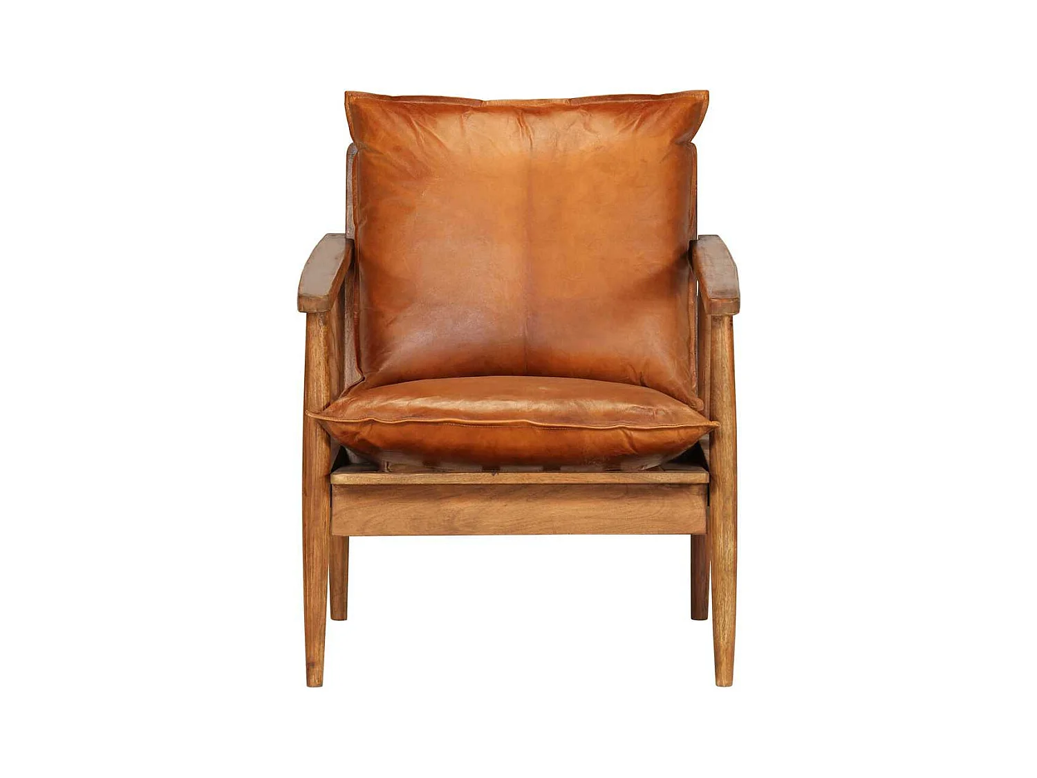 Fauteuil salon-Chaise d'appoint-Fauteuil Marron Cuir véritable avec bois d'acacia SHL4767