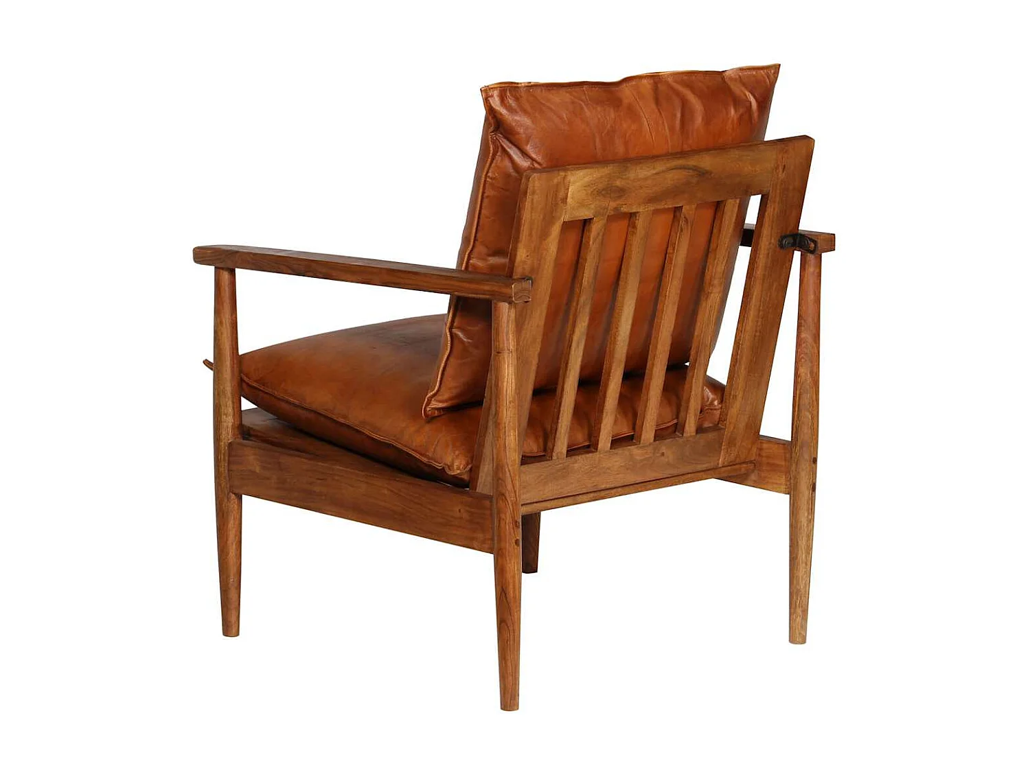 Fauteuil salon-Chaise d'appoint-Fauteuil Marron Cuir véritable avec bois d'acacia SHL4767
