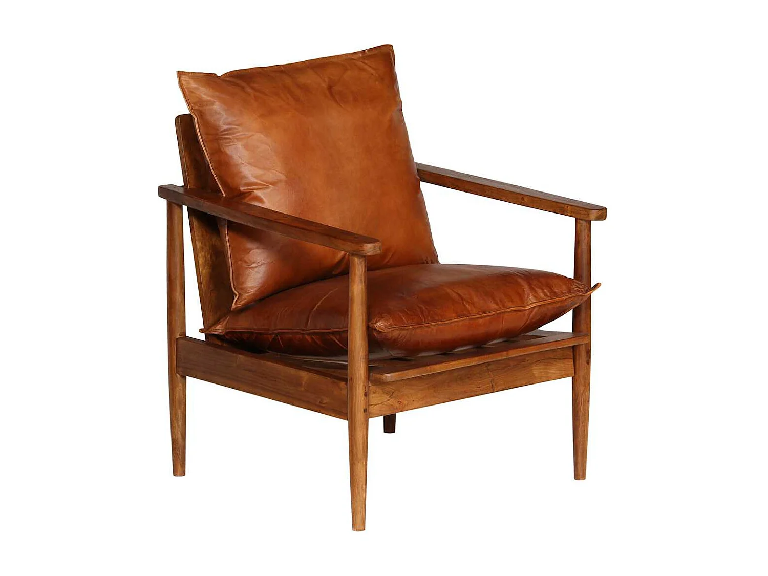 Fauteuil salon-Chaise d'appoint-Fauteuil Marron Cuir véritable avec bois d'acacia SHL4767