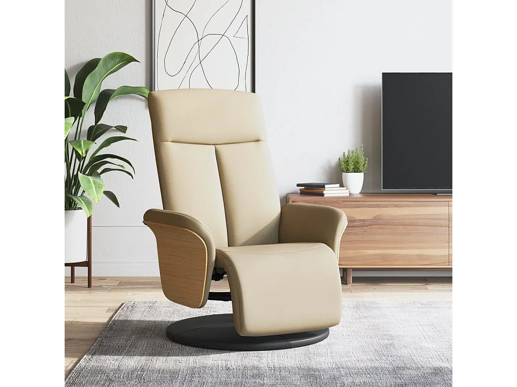 Relaxsessel | Lounge Sessel für Wohnzimmer mit Fußteil Creme Stoff SHL99229