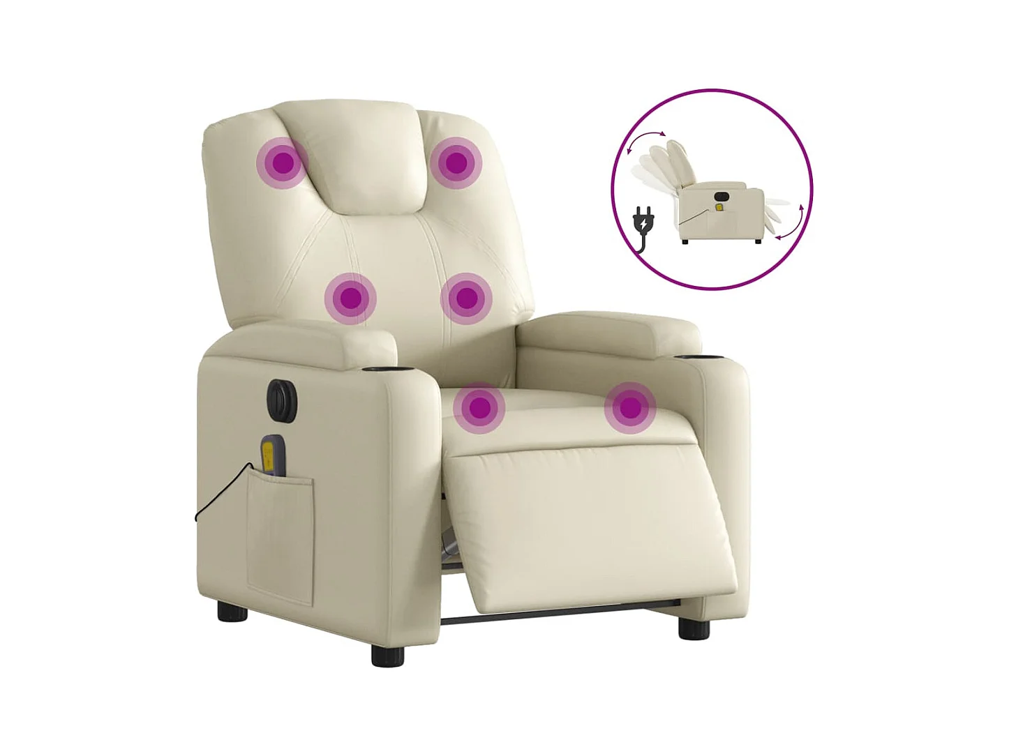 Sillón de salón | Silla | Sillón de masaje reclinable eléctrico cuero sintético crema SHL7135