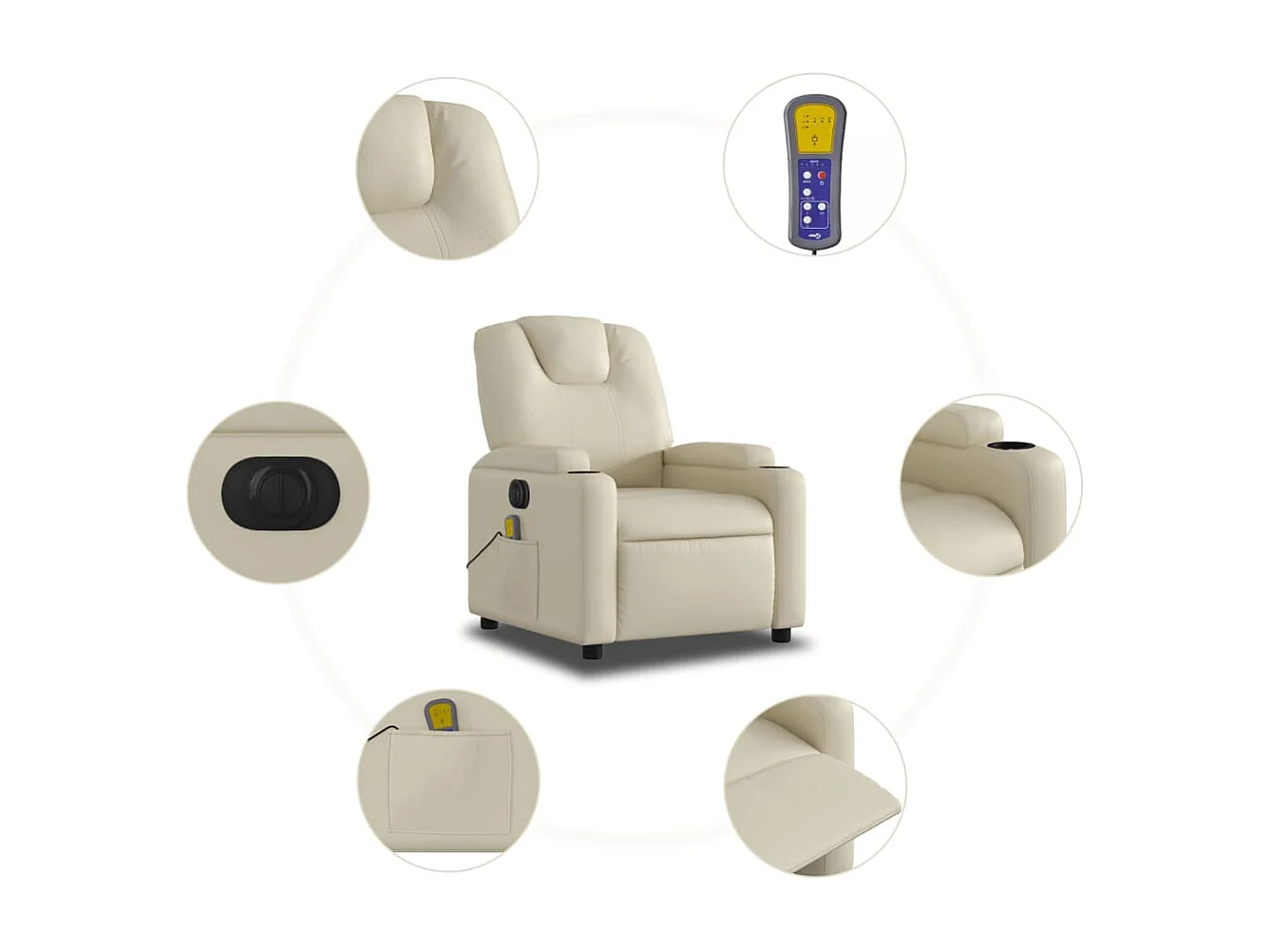 Sillón de salón | Silla | Sillón de masaje reclinable eléctrico cuero sintético crema SHL7135