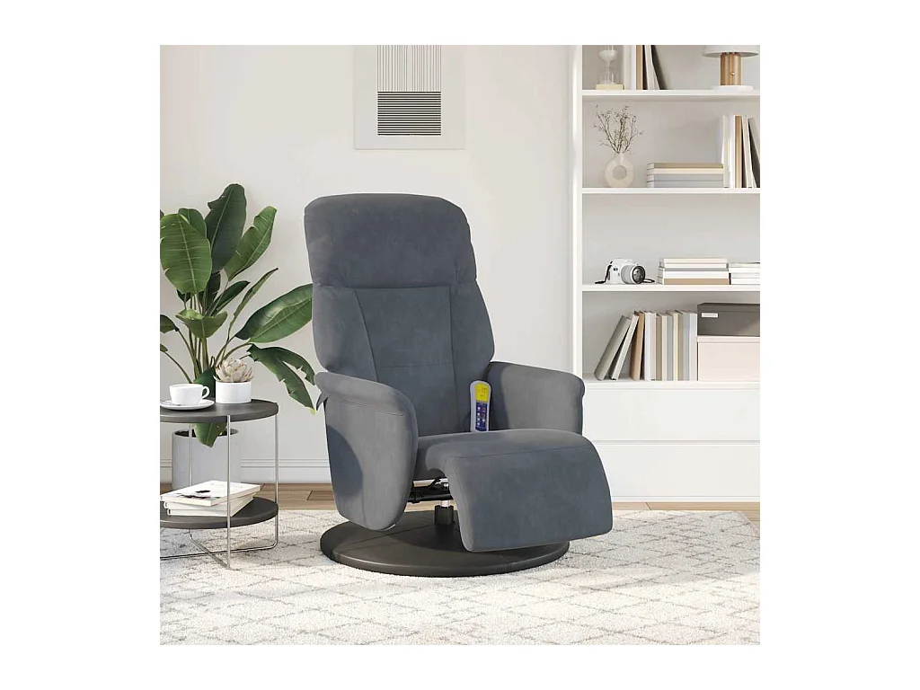 Sillón de relax | Sillón reclinable masaje con reposapiés terciopelo gris oscuro SHL2898