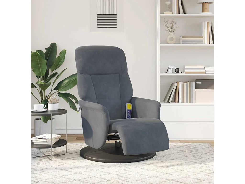 Sillón de relax | Sillón reclinable masaje con reposapiés terciopelo gris oscuro SHL2898