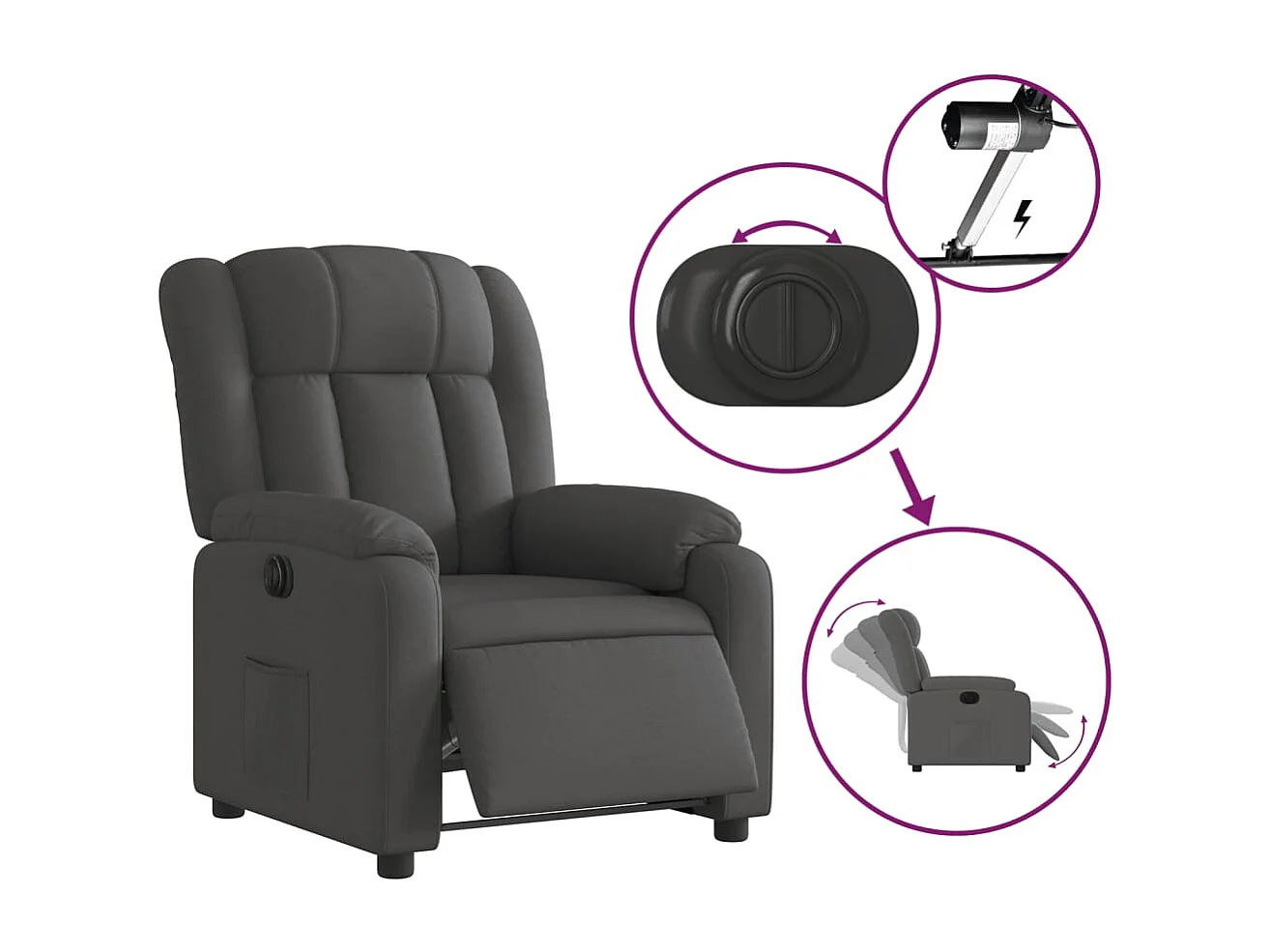Sillón de relax | Silla | Sillón reclinable eléctrico de tela gris oscuro SHL8035