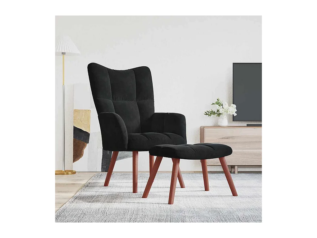 Sillón de relax | Silla de relax con taburete terciopelo negro SHL5765