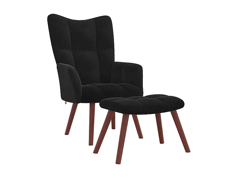 Relaxsessel mit Hocker | Lounge Sessel indoor Schwarz Samt SHL30488