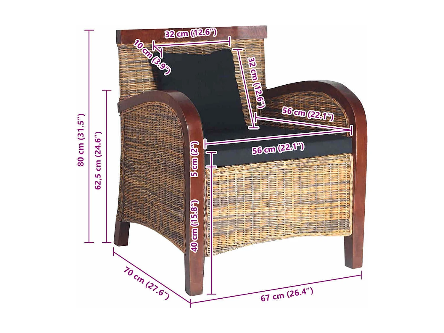 Relaxsessel | Lounge Sessel für Wohnzimmer Rattan Handgeflochten SHL83905