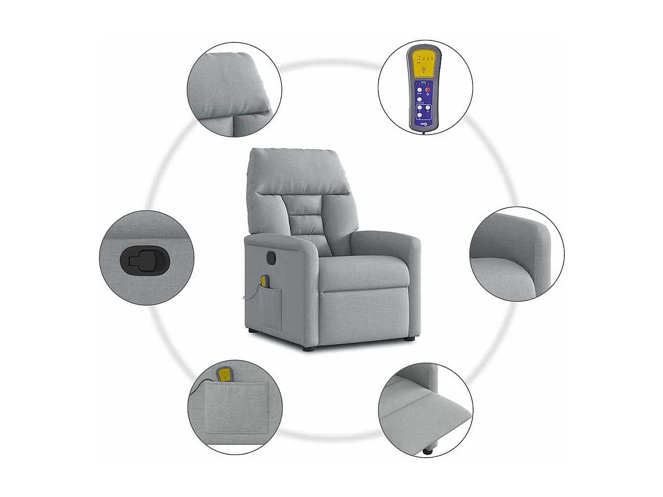 Fauteuil inclinable-Chaise de relax-Fauteuil de Massage Gris clair Tissu SHL4493