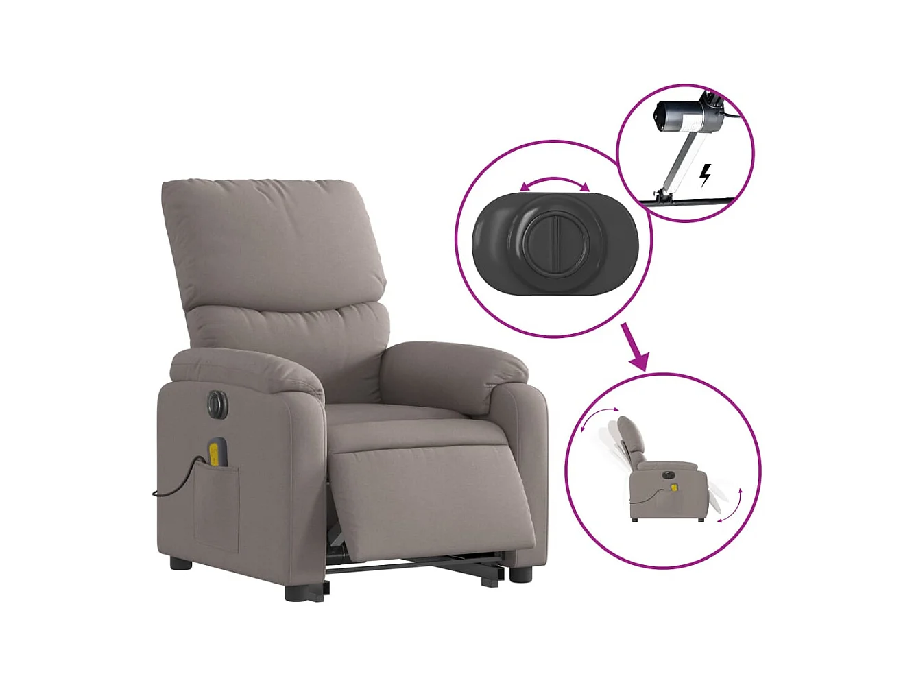 Fauteuil inclinable électrique-Chaise-Fauteuil de Massage Taupe Tissu SHL2070