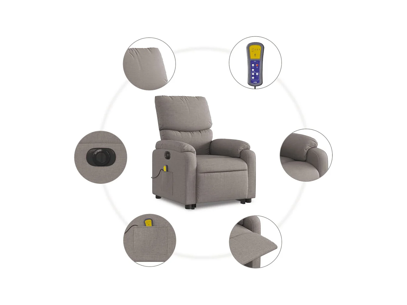 Fauteuil inclinable électrique-Chaise-Fauteuil de Massage Taupe Tissu SHL2070
