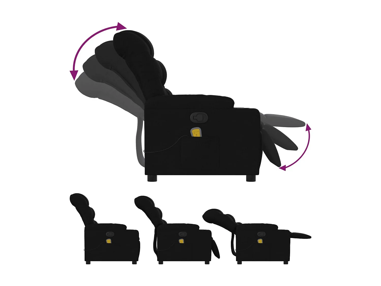 Fauteuil inclinable-Chaise de relax-Fauteuil de Massage Noir Tissu SHL2751