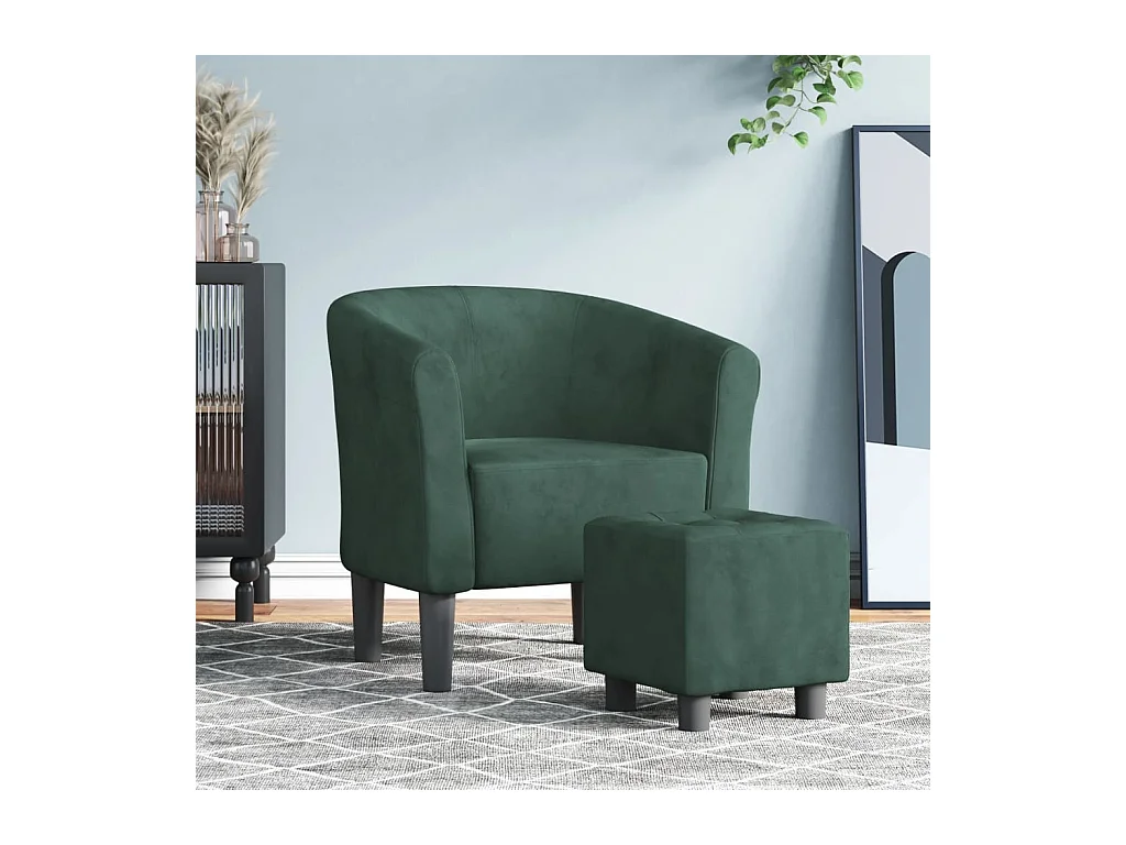Sillón de salón | Silla de relax con taburete terciopelo verde oscuro SHL5370