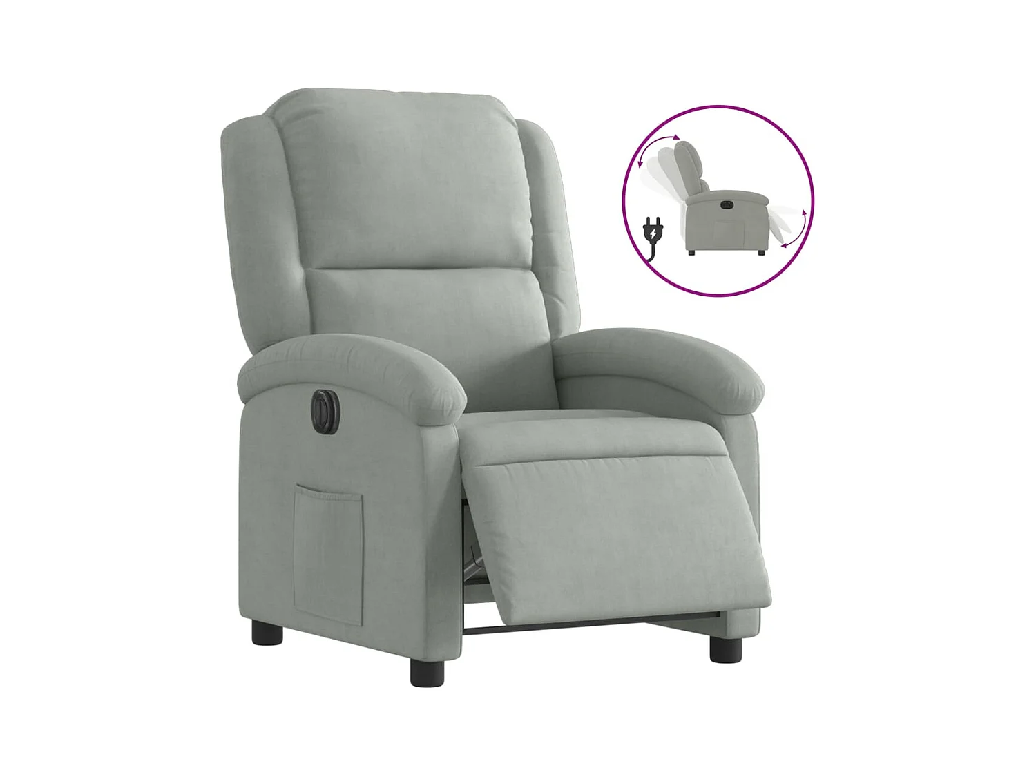 Fauteuil inclinable électrique-Chaise de relax-Fauteuil salon gris clair velours SHL4876