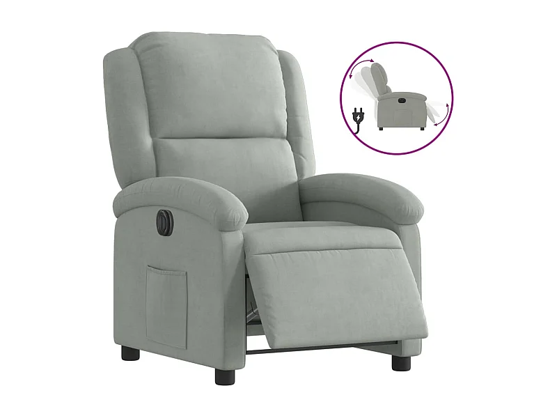 Fauteuil inclinable électrique-Chaise de relax-Fauteuil salon gris clair velours SHL4876