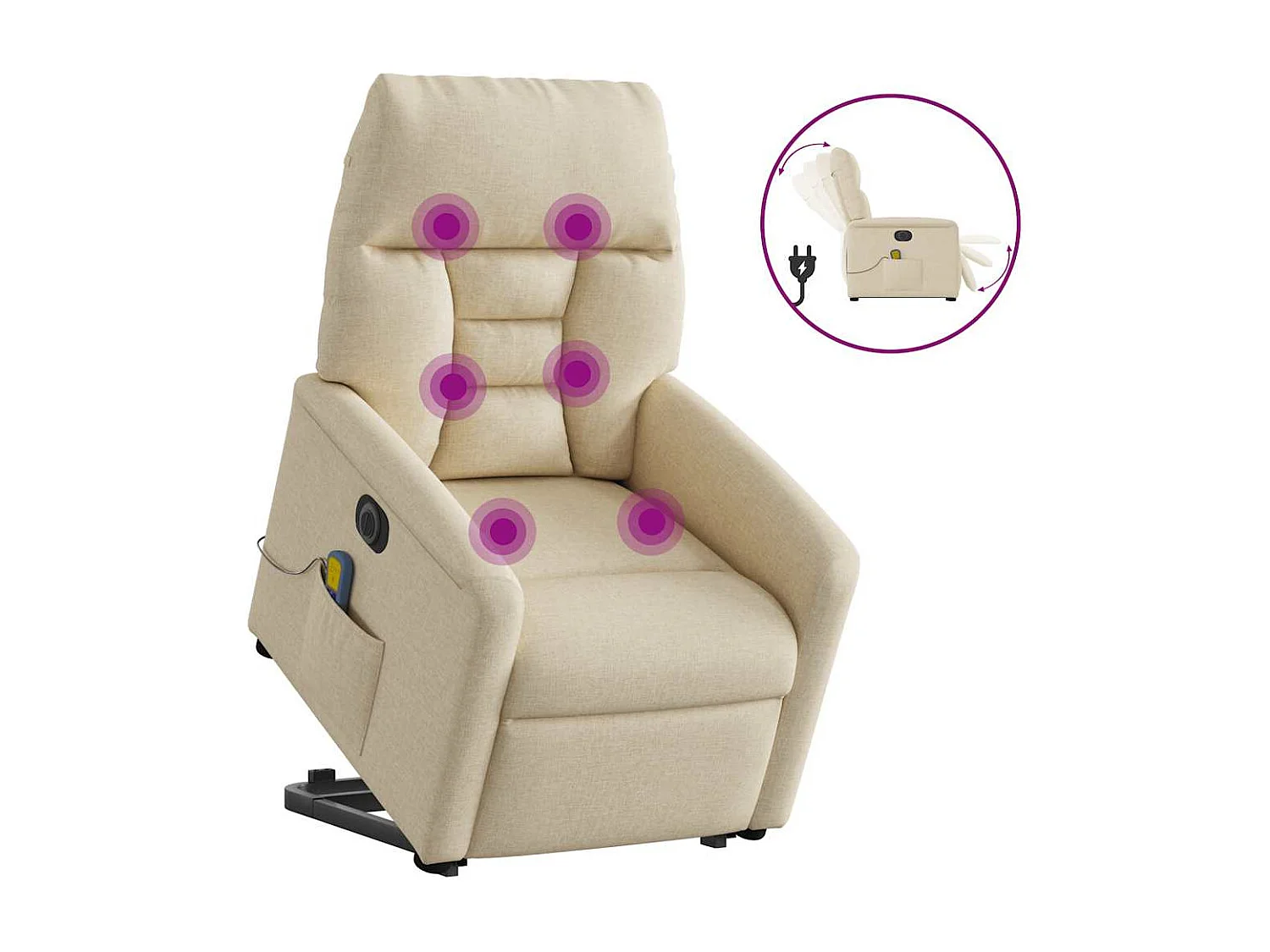 Fauteuil inclinable électrique-Chaise de relax-Fauteuil de Massage Crème Tissu SHL1358