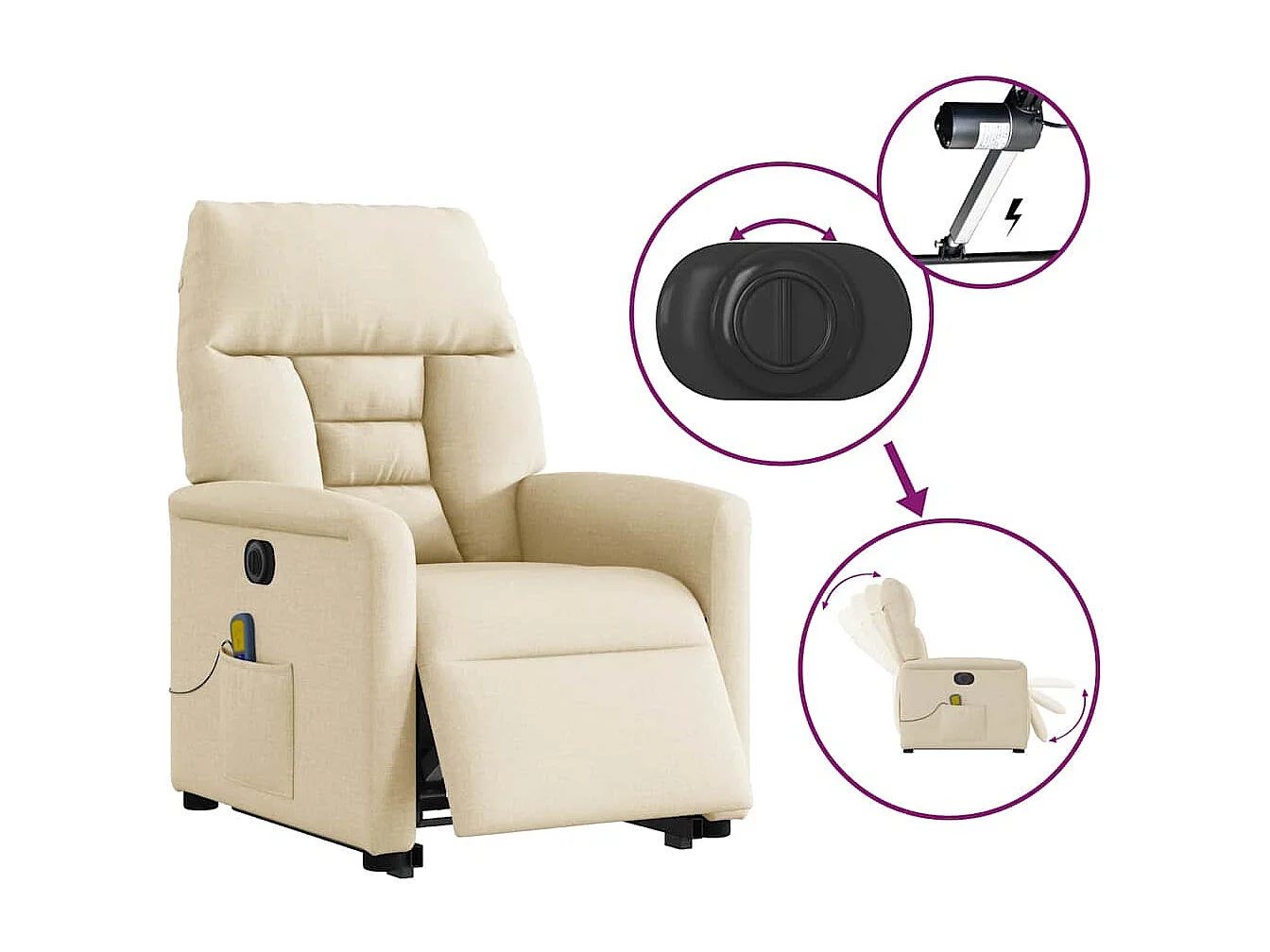 Fauteuil inclinable électrique-Chaise de relax-Fauteuil de Massage Crème Tissu SHL1358