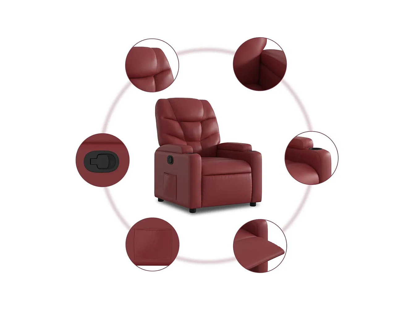 Sillón de relax | Sillón reclinable elevable cuero artificial rojo tinto SHL8805