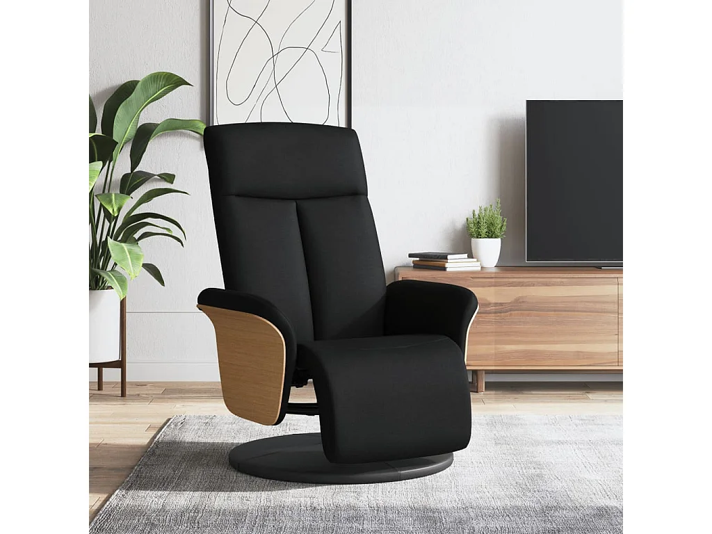 Relaxsessel | Lounge Sessel für Wohnzimmer mit Fußteil Schwarz Stoff SHL67402