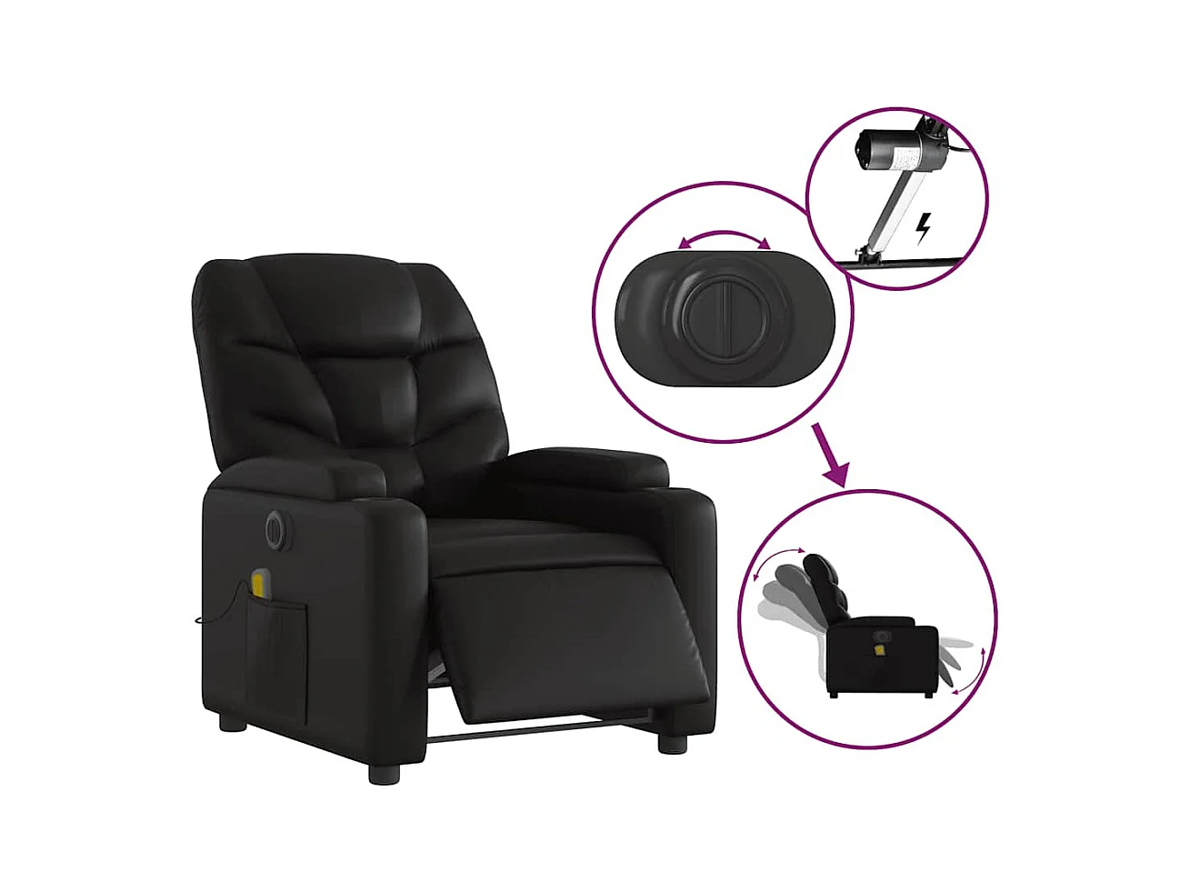 Sillón de salón | Silla | Sillón de masaje reclinable eléctrico cuero sintético negro SHL6327
