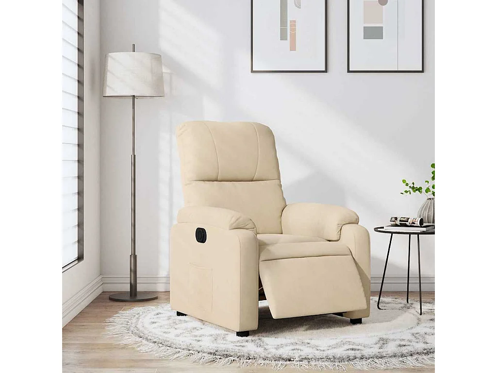 Fauteuil inclinable électrique-Chaise de relax-Fauteuil salon crème tissu microfibre SHL4694