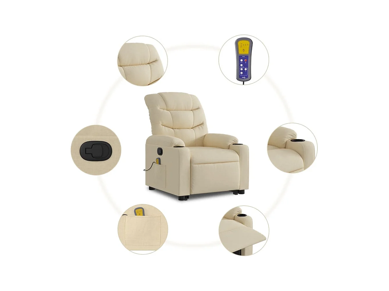 Silla de masaje reclinable de pie de tela color crema SHL7113