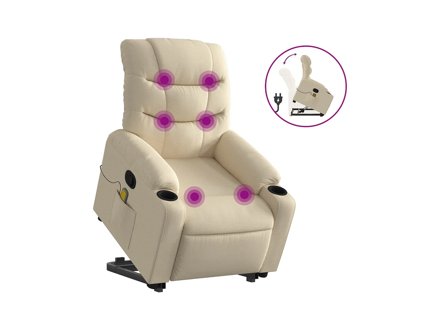 Fauteuil inclinable-Chaise de relax-Fauteuil de Massage Crème Tissu SHL4767