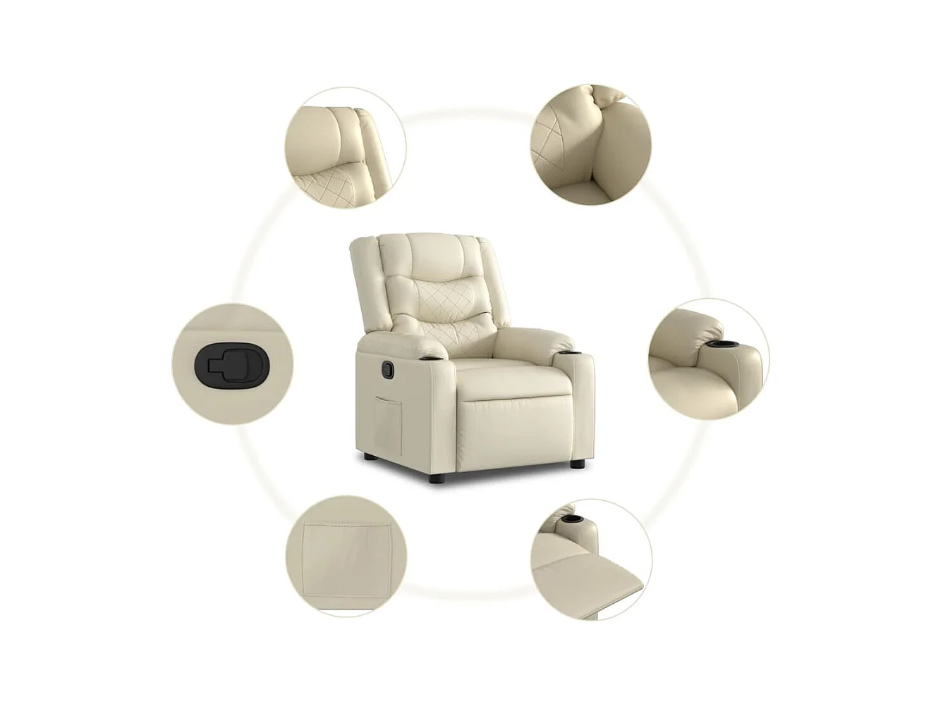 Sillón de relax | Sillón reclinable de cuero sintético crema SHL3770