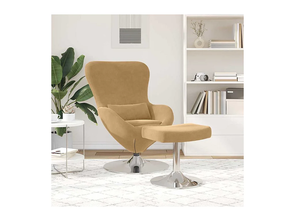 Fauteuil de Salon-Chaise-Fauteuil œuf avec repose-pieds Marron 63x73x90 cm Velours SHL3628
